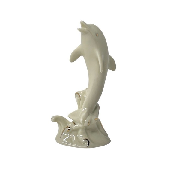 VINTGE LENOX Dolphin fish figurine Collectible Keepsake Cream Gold LIKE NEW - Picture 1 of 8